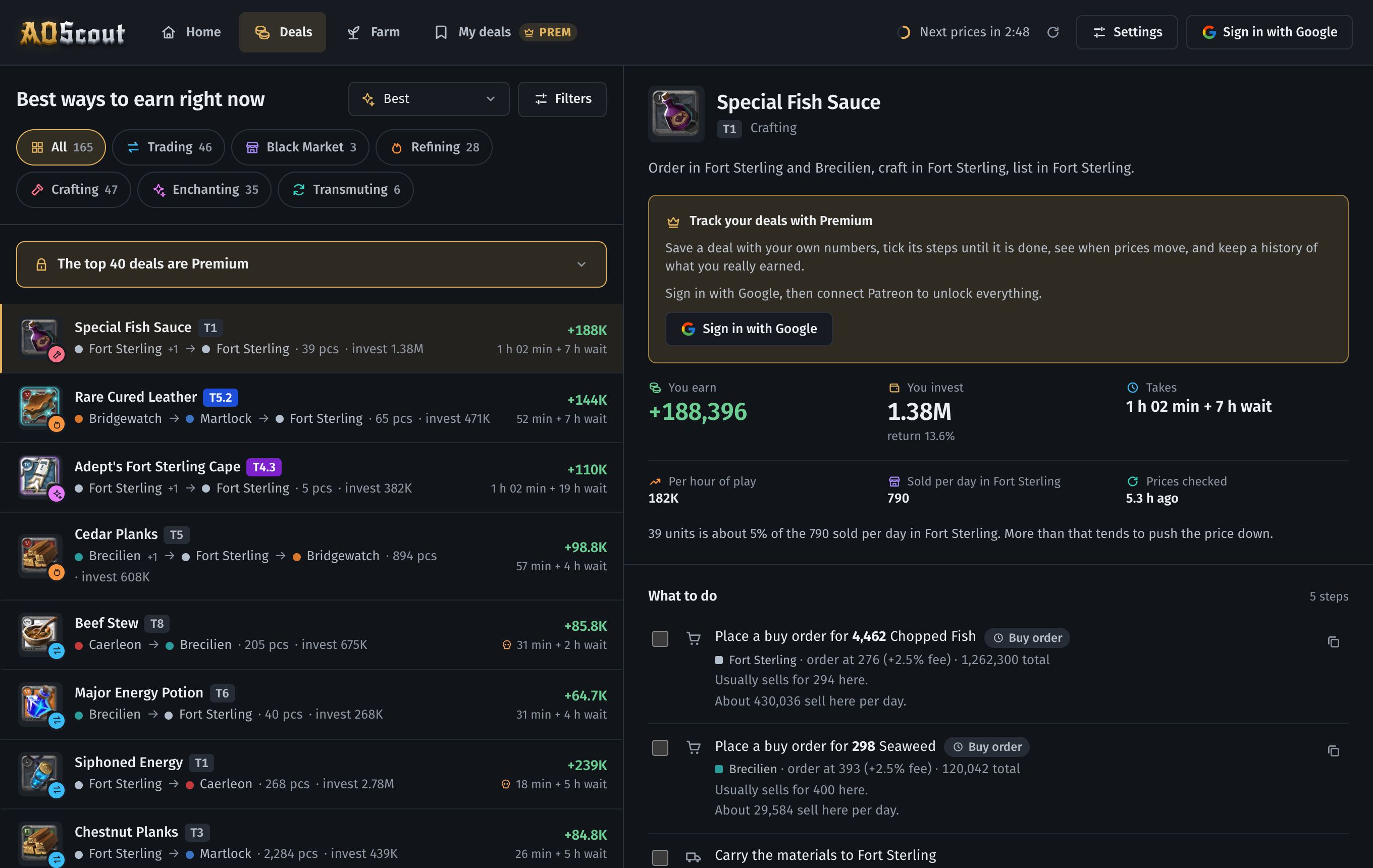Deals ranked by score, with the plan next to the list