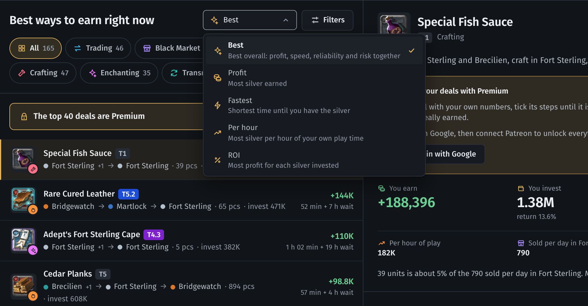 Sort order with an explanation for each option