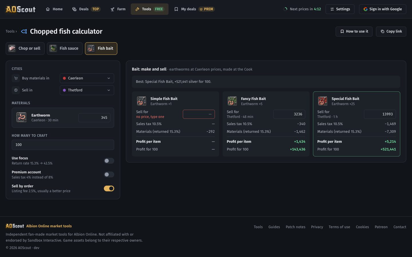 Fish bait: what each one earns when you make and sell it